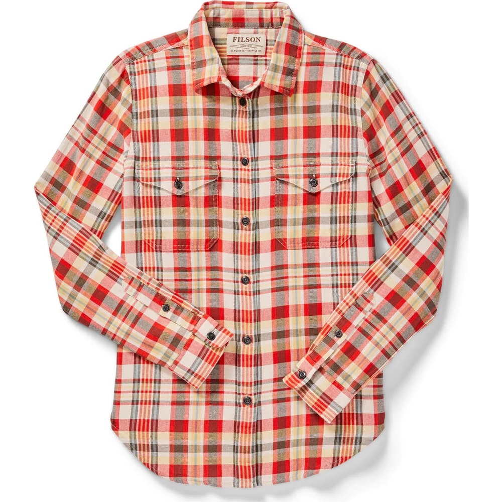 NWT Filson Womens Scout Shirt Long Sleeve Button Up Red White Gold